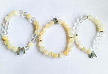 Load image into Gallery viewer, Moonstone and Clear Quartz Gemstone Bracelet with personilized letter charm